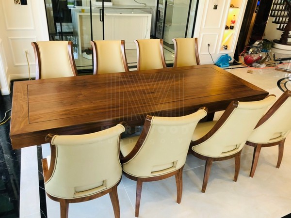 Bàn ăn -  BA8 Bộ bàn ăn 8 ghế hiện đại sang trọng gỗ tự nhiên Óc chó
