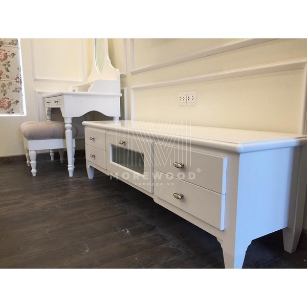 KỆ TIVI BẰNG GỖ TỰ NHIÊN MÀU TRẮNG - KTV33